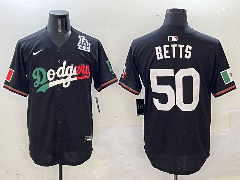 Men Los Angeles Dodgers #50 Betts Black Mexico Nike 2025 MLB Jersey style 9